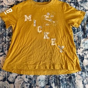 Uniqlo X Disney Mickey Mouse Mustard Yellow Silver Metallic Graphic T-Shirt